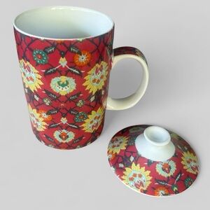 World Market super cute coffee tea mug with lid red floral cottagecore set